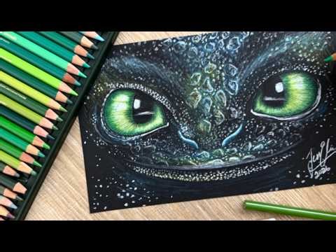 How to Draw Toothless (How to Train Your Dragon) with Prismacolor Pencils on Black Paper