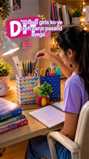 Waste Box Se Banaya Cute Desk 🥰Organizer ♻️💖#diy #reuse #trending #crafting #handmade #homedecor