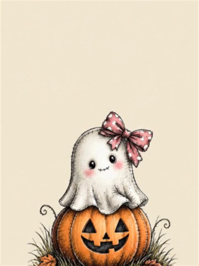Cute kawaii ghost, Halloween Autumn Live Wallpaper, #cozyaesthetic #cutelockscreen