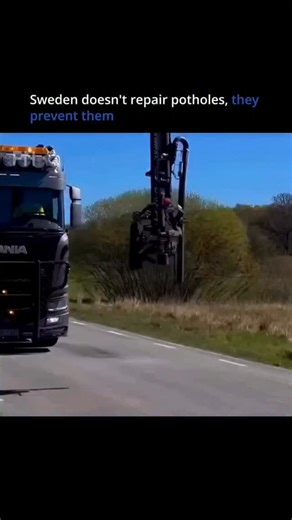 Tech | AI | Future on Instagram: "In Sweden, specialized road repair trucks fix potholes and cracks in minutes without stopping traffic. They clean damaged spots, inject heated asphalt or sealant, and smooth the surface in one continuous pass while cars keep moving. This approach minimizes lane closures, reduces congestion, and keeps traffic flowing safely. It’s a smart integration of engineering, efficiency, and urban planning that makes road maintenance almost seamless. Follow @pixelnation for