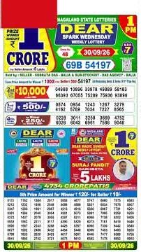 Dear Spark Morning 1 PM Lottery Live Result | Lottery Sambad Live 30/09/2026 | Nagaland Lottery Live
