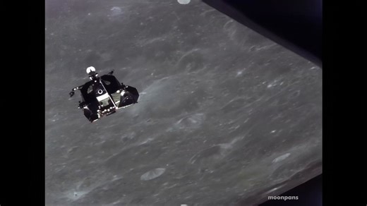 Apollo 11 Lunar Module Rendezvous - 16mm Film Upscaled by Moonpans.(Longer video in comments)This is the 16mm film footage captured by Michael Collins from the Command Module of the Apollo 11 Lunar Module Ascent Stage returning from the first lunar landing to rendezvous and dock with Collins in the CSM while in lunar orbitMusic and video enhanced by MoonpansSource video: Apollo Flight Journal