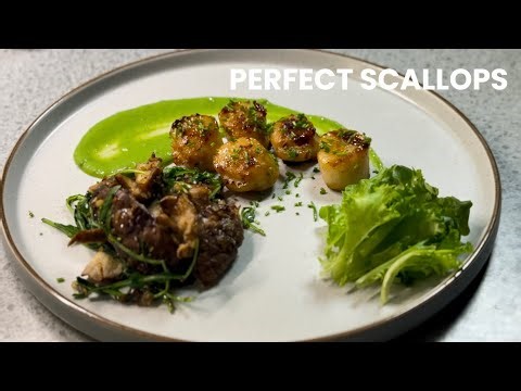 🦪🌱 Pan-Seared Scallops with Pea Purée | Simple Fine Dining at Home.☘️🍄