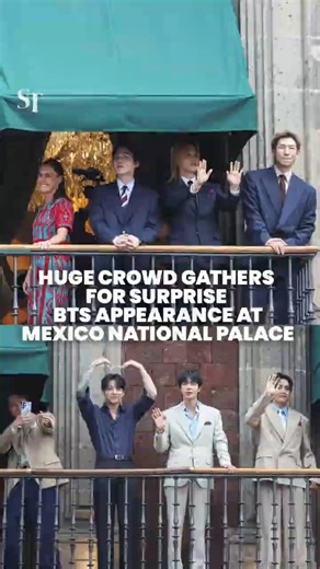 Huge crowd gathers for surprise BTS appearance at the National Palace in Mexico ahead of concerts