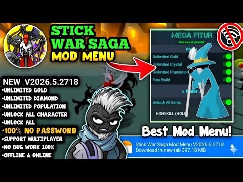 Stick War Saga Mod Menu V2026.5.2718 | Unlimited Gold, Diamond & All Characters Unlocked! 💎⚔️