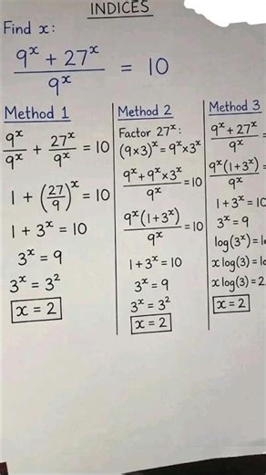 Exponential problem solve in 3 different methods that will blow your mind #mathshorts #mathematic