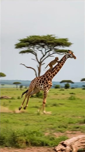 Monkey Clings On as Giraffe Explodes Into a Full-Speed Run 😱🦒🐒 #shrots #monkey #girraffe