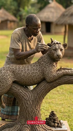 Wow! Giant Clay Leopard Made by Old Village Artist 😱🌿