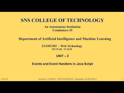 Leacture Video on Events & Event Handler in JS | SNS Institutions | M Manikandan AP