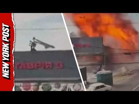 Security Footage Captures Moment Russian Drone Slams Into Supermarket in Ukraine