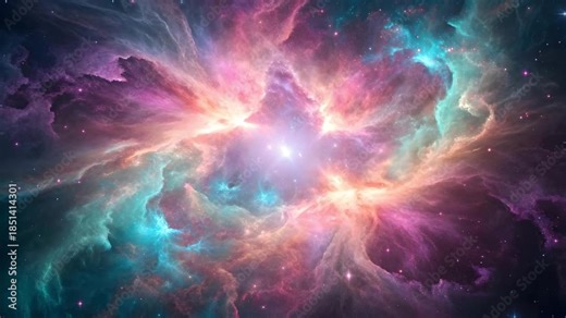 Vibrant Cosmic Nebula Explosion with Iridescent Gas Clouds and Stellar Radiance in Deep Space Scene 4k hd video download