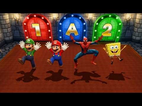 Mario Party 9 Step it up - Spongebob Vs Mario Vs Spider Man Vs Luigi (Master Difficulty)