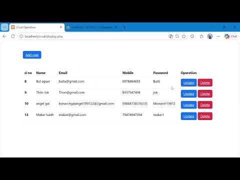 Using php and sql, crud,Create,read, update and delete part2