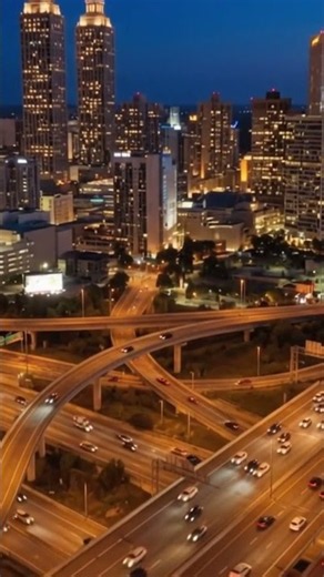 Atlanta After Dark: Golden Highways & Skyline! 🌆✨ #travel #droneview