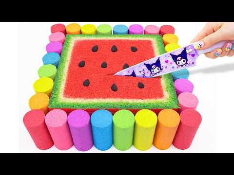 Satisfying ASMR l DIY How to make Watermelon Square Cake with Colorful Kinetic Sand Cutting ASMR