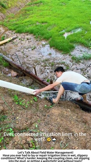 Joining White Irrigation Pipes in a Slippery Paddy – Water is Life 💧🌾