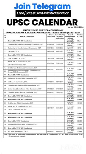 Latest UPSC Calendar 2027 | IAS | IPS | IFS #upsc