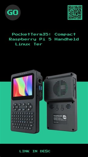 PocketTerm35 Compact Raspberry Pi 5 Handheld Linux Terminal with Keyboard, Display, and Battery.