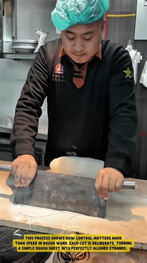 Dough Sheet Cutting using a Heavy Cleaver - Good Tools and Machinery in Daily Work