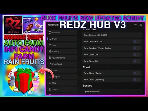 [FREE FRUIT EVENT] Best Blox Fruits REDZ HUB V3 Script *No Key* // Auto Farm, Infi Candy Farm, Rain