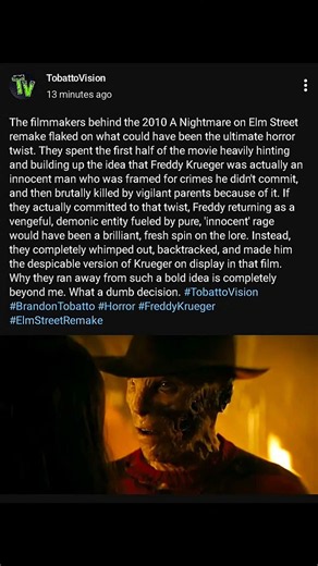 What a dumb decision. #TobattoVision #BrandonTobatto #Horror #FreddyKrueger #ElmStreetRemake