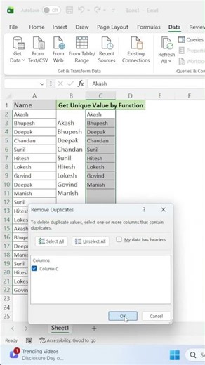 Unique Function in Excel A Beginner's Crash Course | Tips for Beginners, #excel #youtube #shorts