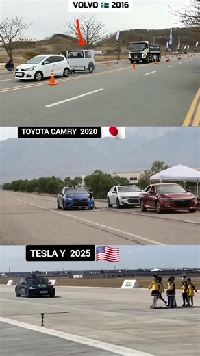 one like stop the car's #Shorts #Tesla #TeslaModelY #Toyota #ToyotaCamry #Volvo #BrakeTest