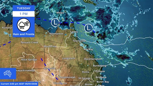 A tropical low is developing off the Queensland coast and may strengthen into a tropical cyclone later this week. The tropical low, known as 12U, will stay to the east of the country, out over the Coral Sea, for the next few days and won’t have a big impact on our weather during this time. This weather system could strengthen into a tropical cyclone on Friday or Saturday, before moving towards, and potentially onto the Queensland coast. Whether or not 12U becomes a tropical cyclone, this system 