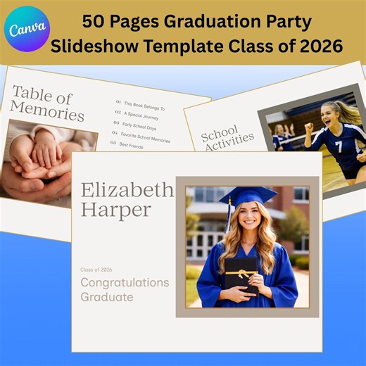 Graduation Party Slideshow Template Class of 2026, Senior Memory Photo Album Canva - Etsy