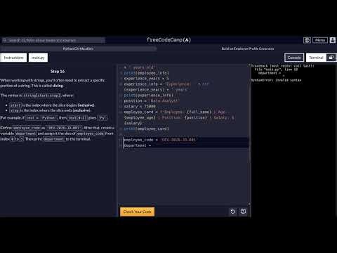 FreeCodeCamp - Python Project - Step 16 of 18 - Employee Profile Generator