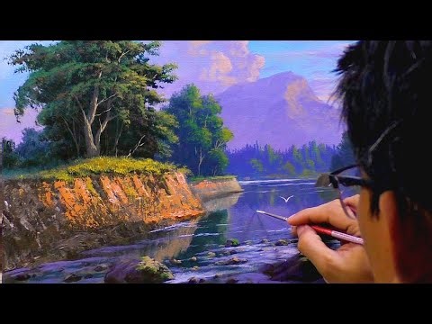 How to Paint Sunset on River in Acrylics / Time-lapse / JMLisondra