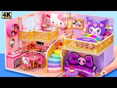 Create INSANE Hello Kitty House with Kuromi Bedroom & Rainbow Slide for Two 😱 DIY Miniature House