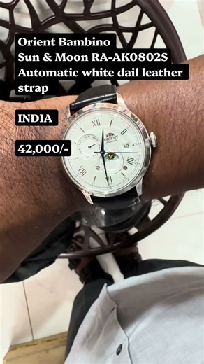 Orient Bambino Sun & Moon RA-AK0802S Automatic White Dial leather Strap #orientwatches #orientwatch