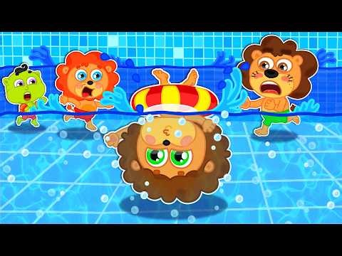 Baby Lion FELL Into the Pool! 😱🌊 Learn Water Safety Rules at the Waterpark | Liam Family USA