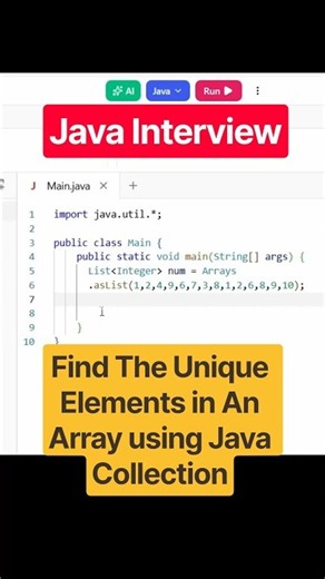 Java Interview: Find The Unique Elements in An Array #javainterview #shorts