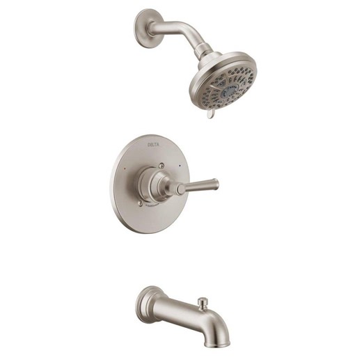 Check The Home Depot's Q&A Before Buying: Delta Foundations Design Series Traditional Single Handle 6-Spray Tub and Shower Faucet 1.75 GPM in Stainless Valve Included
