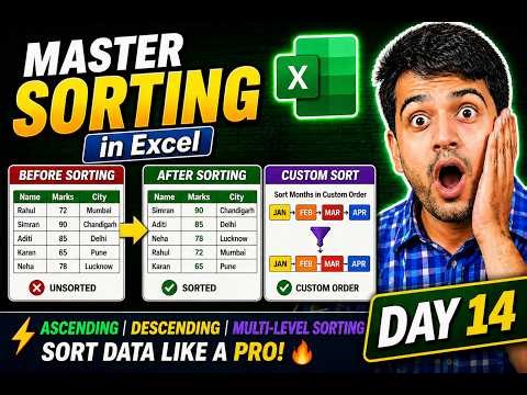 Day 14 | How to Use Sorting in Excel (Hindi) | Ascending, Descending & Multi-Level Sorting