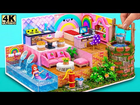DIY Miniature Rainbow House 💖 Make Super Miniature Cardboard Craft House with High-Tech Water Wells