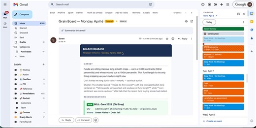 Building out an automated "Grain Marketing Advisor" and testing out its abilities. This might turn into one of the highest ROI builds yet. Its hooked to a cron based python scrip in my openclaw, and constantly udpates and pulls data from obisidian. The coolest part is it will know my farm (fron to back) and learn from all past sales to get smarter in the future. Pulls supporting info from CBOT, USDA reports, social media chatter, etc. Emails me the whole report weekly, daily market movement, and