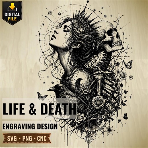 Life Death Woman Skull Svg Png Cnc, Gothic Engraving Design, Dark Art Skeleton Tattoo Style Digital File - Etsy