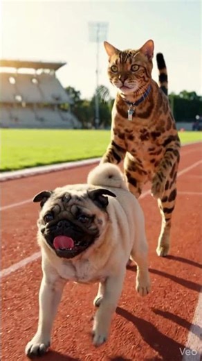 This Cat's Reaction to the Pug Running Will Shock You #catanddog #funny #shorts