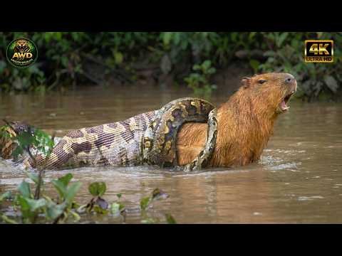 Giant Anaconda vs Capybara - The Fierce Hunt in the Unforgiving Swamp | Amazon Wildlife