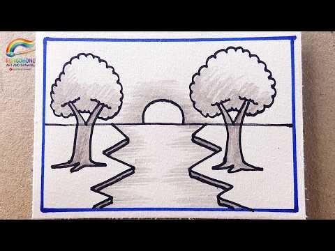 Easy River Scenery Drawing Step by Step | Simple Nature Landscape Drawing Tutorial