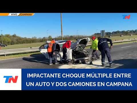 CAMPANA: tremendo choque en la ruta 9 entre un auto y dos camiones