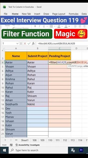 Excel Interview Question 119 💕 | Filter Function in Excel 🥰 | #shorts #excel #exceltutorial