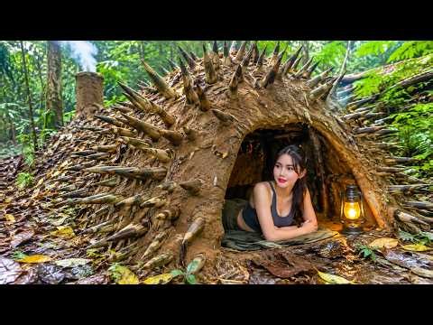 Solo Girl Building a Spiky Underground Survival Shelter | Warm and Cozy Shelter, Bushcraft, Survival