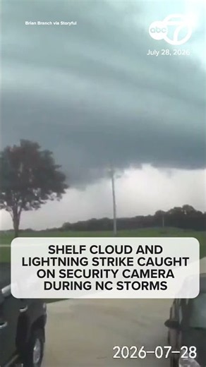 Shelf cloud and lightning strike caught on security camera during NC storms