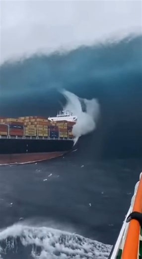 Massive Wave Engulfs Cargo Ship And Sends Containers Flying North Atlantic Ocean — A towering wall of water crashed over a container ship during severe conditions at sea, nearly rolling the vessel as waves swallowed the deck. Video shows the ship disappearing behind the wave as containers appear to tear loose, tumbling as the tanker struggles to stay upright. The force of the surge sends water pouring across the deck, leaving the ship momentarily overwhelmed. The vessel narrowly avoids capsizing