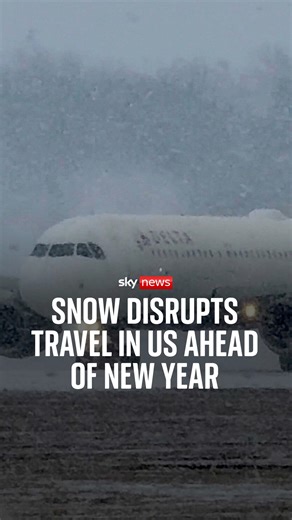 A powerful winter storm has disrupted one of the busiest travel weekends of the year in New York City and northeastern US. More than 1,000 flights have been cancelled or delayed due to snow. Read more: https://trib.al/YAfhK9a #winter #snow #plane #flight #NewYork | Sky News