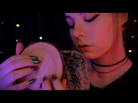 ASMR | sleepy Whispering & gentle Wood Tapping - breathing, blowing, campfire ambience